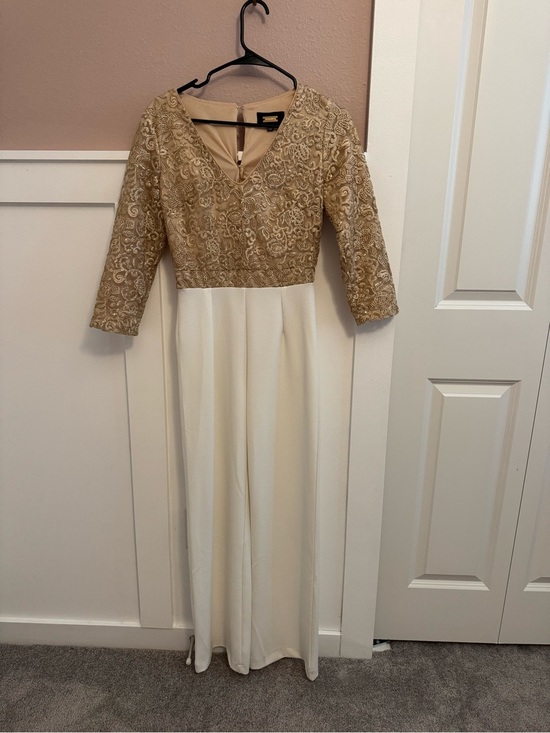 Alexia Admor Pants - Alexia Admor Gold Lace Bodice Cream pant Long Sleeve pant suit